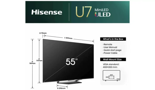 Hisense 55 In 55U7NQTUK Smart 4K UHD HDR Mini LED Freely TV - Image 15