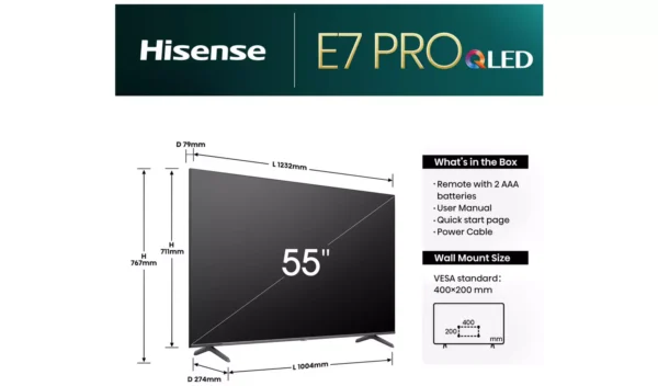 Hisense 55 In 55E7NQTUK Pro Smart 4K UHD HDR QLED Freely TV - Image 5