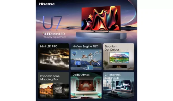 Hisense 55 In 55U7NQTUK Smart 4K UHD HDR Mini LED Freely TV - Image 5