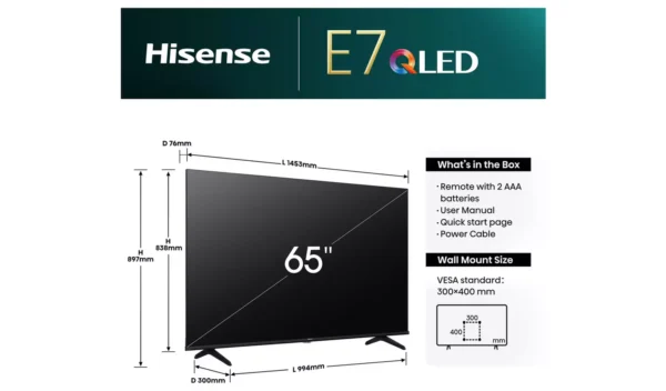 Hisense 65 Inch 65E78NQTUK Smart 4K HDR UHD QLED Freely TV - Image 7