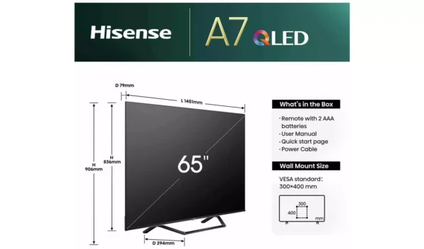 Hisense 65 Inch 65A7NQTUK Smart 4K UHD HRD QLED Freely TV - Image 9