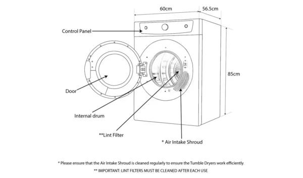 Bush DHB7VTDW 7KG Vented Tumble Dryer - White - Image 5