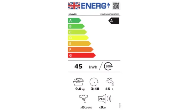 Hoover H3WPS496TAMBR680 9KG 1400 Washing Machine - Graphite - Image 6