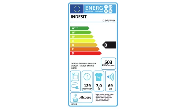 Indesit I2D71WUK 7KG Condenser Tumble Dryer - White - Image 7
